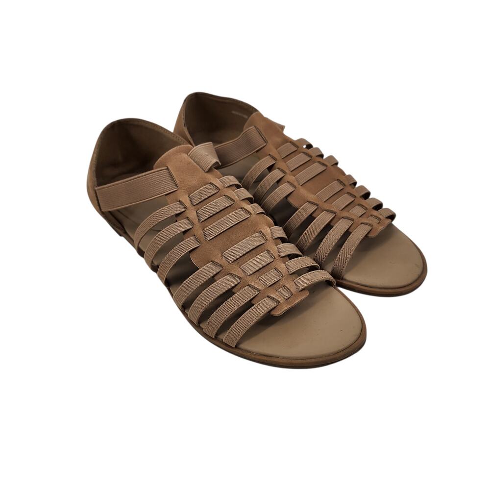 Eileen Fisher Rato Brown Leather Elastic Strap Pull On Gladiator Sandal Size 8.5